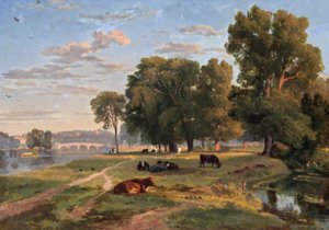 Thames bei Richmond vom Middlesex-Ufer, Blick auf die Brücke