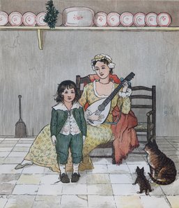 Eine Elegie auf den Tod eines verrückten Hundes von Oliver Goldsmith: Meister Bill Primrose bereitet sich darauf vor, die Geschichte zu singen von Randolph Caldecott