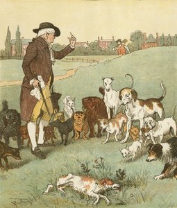 Eine Elegie auf den Tod eines verrückten Hundes von Oliver Goldsmith. Der Hund war es, der starb. Illustration von Randolph Caldecott.