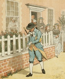 Eine Elegie auf den Tod eines verrückten Hundes von Oliver Goldsmith: Der gute Mann von Islington auf dem Weg zur Kirche von Randolph Caldecott