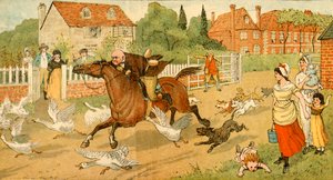 John Gilpin galoppiert durch ein Dorf, 1878, um 1918 von Randolph Caldecott