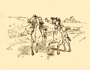John Gilpin wird vom Postjungen vom Bell Inn gefunden von Randolph Caldecott