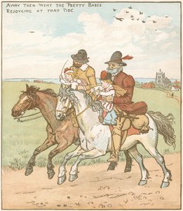 Die Kinder im Wald. Waisenkinder werden von Schurken, die vom bösen Onkel angeheuert wurden, ermordet. Illustration von Randolph Caldecott für die Ballade von ca. 1600 von Randolph Caldecott
