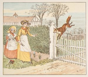 Der Fuchs springt über das Pfarrtor, aus dem Hey Diddle Diddle Bilderbuch, veröffentlicht 1882