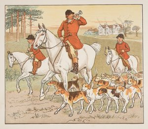 Der Jäger bläst sein Horn, aus The Hey Diddle Diddle Picture Book, veröffentlicht 1882 von Randolph Caldecott