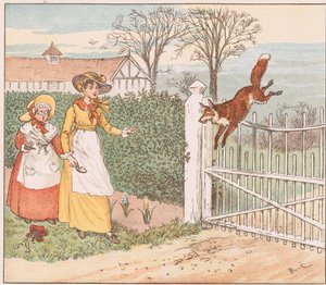 Der Fuchs springt über das Tor des Pfarrers