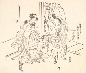 Szene aus einem Drama: Matsumoto Koshiro I und zwei andere Schauspieler