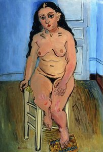 Nackte Frau auf einem Hocker