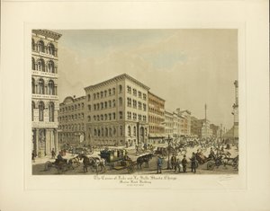 Ecke Lake und La Salle Straßen, Chicago, Marine Bank Gebäude im Jahr 1864 von Raoul Varin