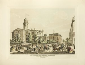 NW-Ecke von LaSalle und Randolph, Chicago, zeigt den Court House Square im Jahr 1864 von Raoul Varin