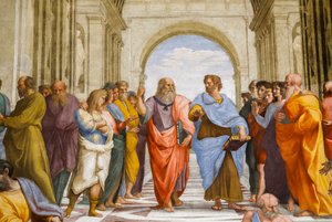Die Schule von Athen (Detail). Platon und Aristoteles. 1509 (Fresko) von Raphael