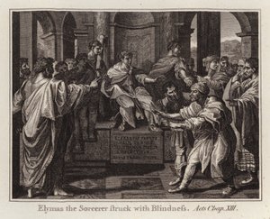 Raphael-Karton: Elymas der Zauberer wird mit Blindheit geschlagen, Apostelgeschichte, Kapitel XIII von after Raphael