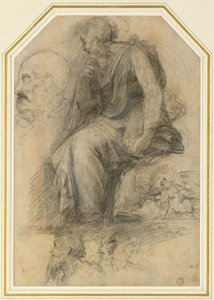 Ein männlicher Heiliger, sitzend (St. Paulus): Studie für die Disputa, WA1846.189 (Kohle mit Weißhöhung) von Raphael