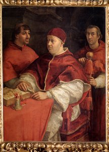 Porträt von Papst Leo X. mit Kardinal Louis de Rossi und Giulio de Medici von Raphael