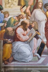 Die Schule von Athen, Detail von Pythagoras und seinen Schülern, Stanza della Segnatura