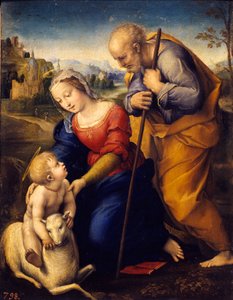 Die Heilige Familie mit dem Lamm. Gemälde von Raffaello Sanzio, genannt Raphael (1483-1520) von Raphael