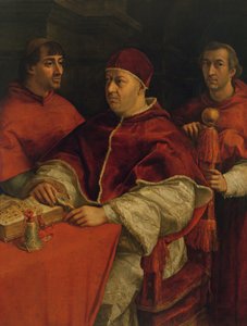 Leo X mit Kardinälen Giulio de Medici und Luigi de Rossi, 1517-18 von Raffaello Sanzio Raphael
