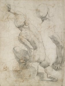 Nackter Mann, der auf einem Stein sitzt von Raphael