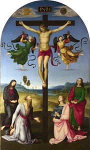 Der gekreuzigte Christus mit der Jungfrau Maria, Heiligen und Engeln von Raphael