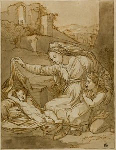 Jungfrau und schlafendes Christuskind mit dem kleinen Johannes dem Täufer von Raphael