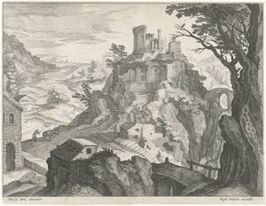 Landschaft mit dem Tempel der Vesta in Tivoli von Raphaël Sadeler (I) (attributed to)
