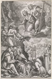 Christus und die Jungfrau Maria erscheinen dem Heiligen Franziskus und seinem Orden von Raphaël Sadeler (I)