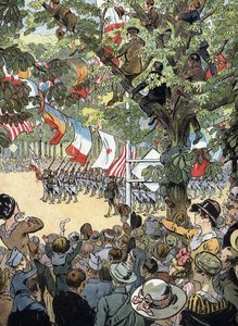 Erster Weltkrieg: Der Siegeszug auf der Avenue des Champs-Elysées in Paris am 14.07.1919: Französische Marinesoldaten bewundert von der Menge der Pariser - (WWI: Siegesparade auf der Champs-Elysées) von Raymond de la Neziere