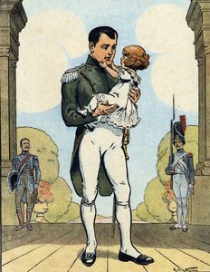 Porträt von Kaiser Napoleon I. (1769-1821) mit seinem Sohn dem Aiglon (1811-1832) (König von Rom Napoleon II., Herzog von Reichstadt) Illustration von Raymond de Neziere in "Unsere Nationalen Ruhmestaten" 1920