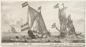 Schiffe von Amsterdam: Niederländische Admiralitätsyacht. Ein Wachschiff von Reinier Nooms