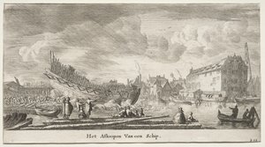 Schiffe von Amsterdam: Ein Schiff wird zu Wasser gelassen von Reinier Nooms