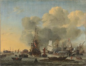 Das Kalfatern von Schiffen am Bothuisje auf dem IJ in Amsterdam von Reinier Nooms