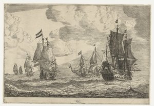 Sechs Segelschiffe auf offener See von Reinier Nooms