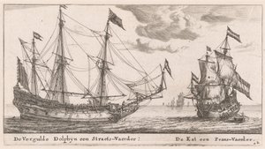Die "Vergulde Dolphyn," ein großes Handelsschiff, und die "Kat," eine Flute von Reinier Nooms, called Zeeman