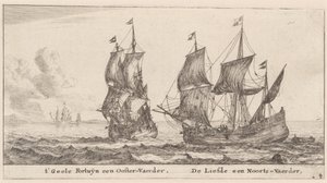 Zwei Handelsschiffe: die "Geele Fortuyn," Handel in der Ostsee, und die "Liefde," Handel in Norwegen von Reinier Nooms, called Zeeman