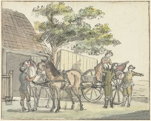 Wagen mit zwei Pferden bei der Raststätte De Donkere Kuil bei Haarlem von Reinier Vinkeles (I)