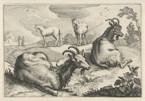 Landschaft mit zwei Ziegen und zwei Pferden von Reinier van Persijn