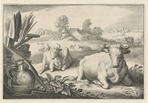 Weide mit zwei liegenden Kühen von Reinier van Persijn