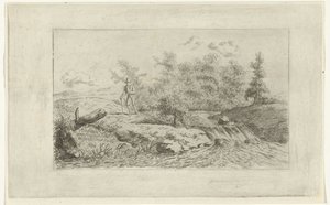 Mann bei einem Wasserfall von Reinierus Albertus Ludovicus baron van Isendoorn à Blois