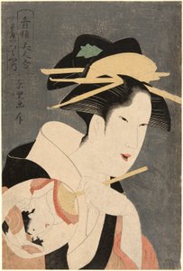 Schönheiten der Vergnügungsviertel (Seiro bijin awase): die Gastgeberin des Izumiya-Teesalons