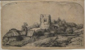 Landschaft mit einem quadratischen Turm von Rembrandt