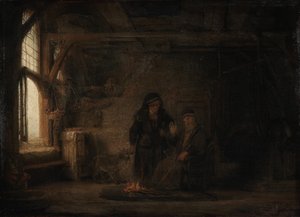 Die Frau des Tobias mit einer Ziege von Rembrandt