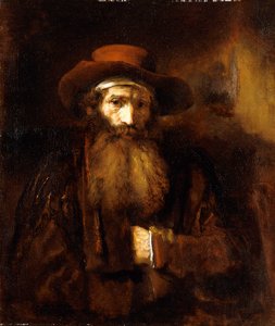 Ein bärtiger alter Mann, der einen braunen Mantel und einen rostfarbenen Hut trägt, 1651 von Rembrandt van Rijn