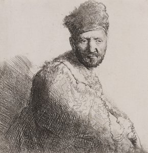 Bärtiger Mann in pelzbesetzter orientalischer Mütze und Robe von Rembrandt van Rijn