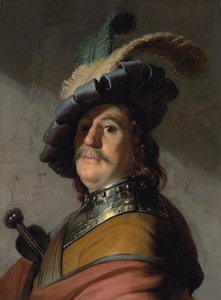 Porträt eines Mannes mit Brustpanzer und Federbarett von Rembrandt Harmensz. van Rijn