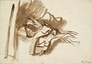 Saskia schläft im Bett, ca. 1630er von Rembrandt Harmensz van Rijn