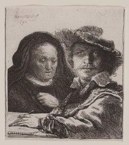 Selbstporträt mit der Mutter des Künstlers von Rembrandt van Rijn