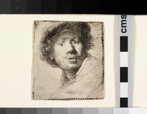 Selbstporträt mit Mütze, offenem Mund von Rembrandt van Rijn