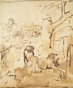 St. Hieronymus lesend in einer Landschaft von Rembrandt van Rijn