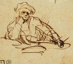 Studie eines Schriftstellers, sitzend, in Gedanken versunken von Rembrandt van Rijn