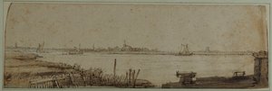 Blick auf den Fluss IJ vom Diemerdijk, ca. 1650 (Feder & Tinte mit brauner Waschung und weißer Körperfarbe auf Papier)
